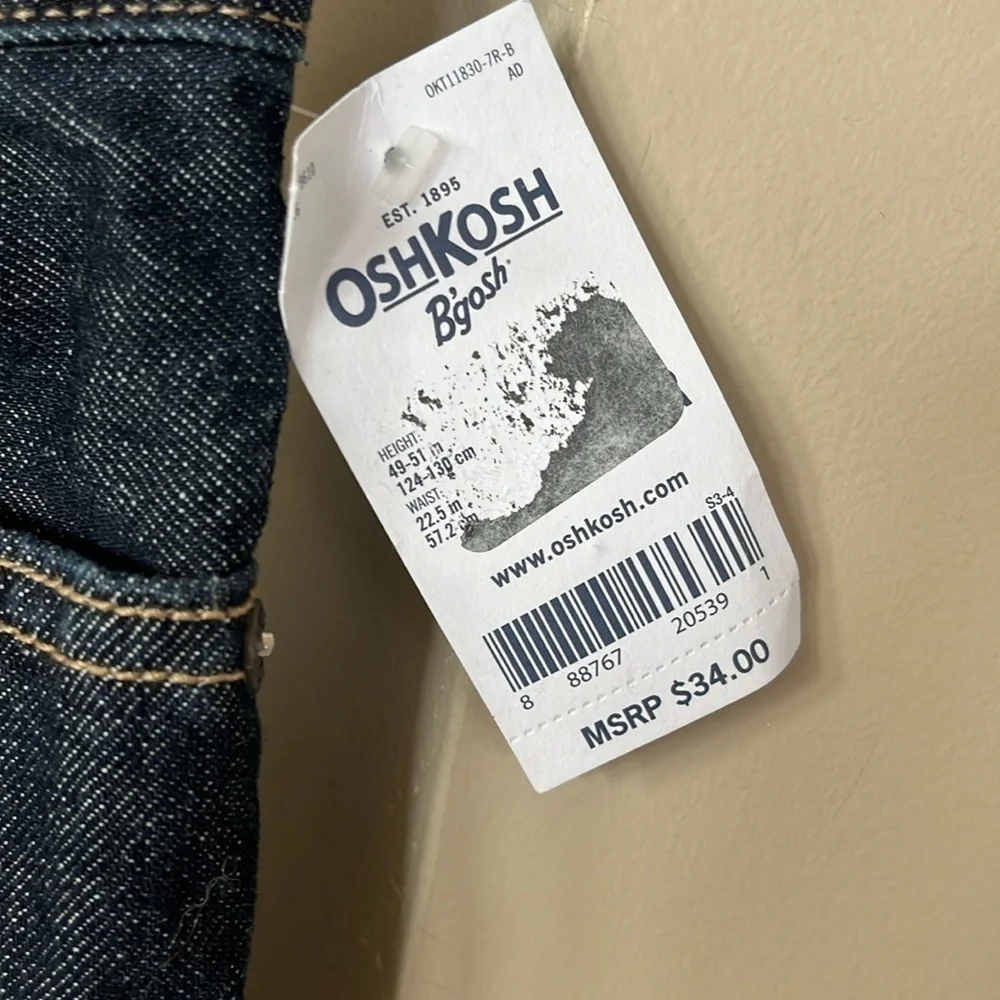 Brand New OshKosh B'Gosh Straight Jeans Dark Wash Denim Adjustable Waistband